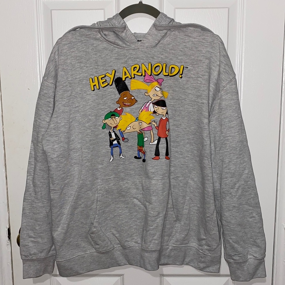 Nickelodeon Hey Arnold Hoodie Sweatshirt Junior Size XL (15/17) Grey